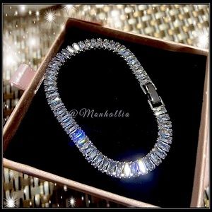 NEW 925 SQUARE BAGUETTE PAVE SIMULATED DIAMOND STONE TENNIS SILVER BRACELET